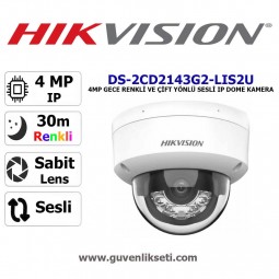 Hikvison DS-2CD2143G2-LIS2U 4mp Gece Renkli ve Çift Yonlü Sesli ip Dome Kamera